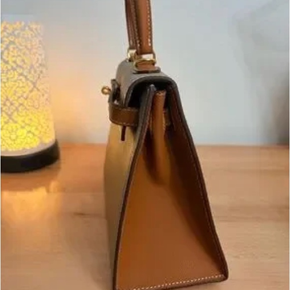 Elegant Taupe and Tan Top-Handle etoupe gold Bag bicolor h Kelly 25 GHW sellier - Picture 3 of 11